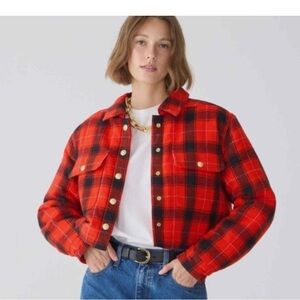 J. Crew Red and Black Plaid Puffer Jacket